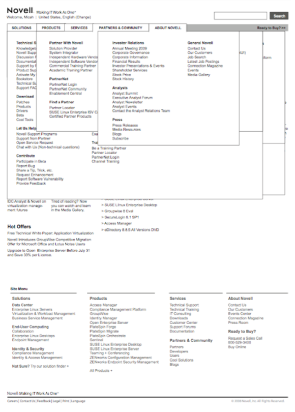 Novell 2009 wireframes